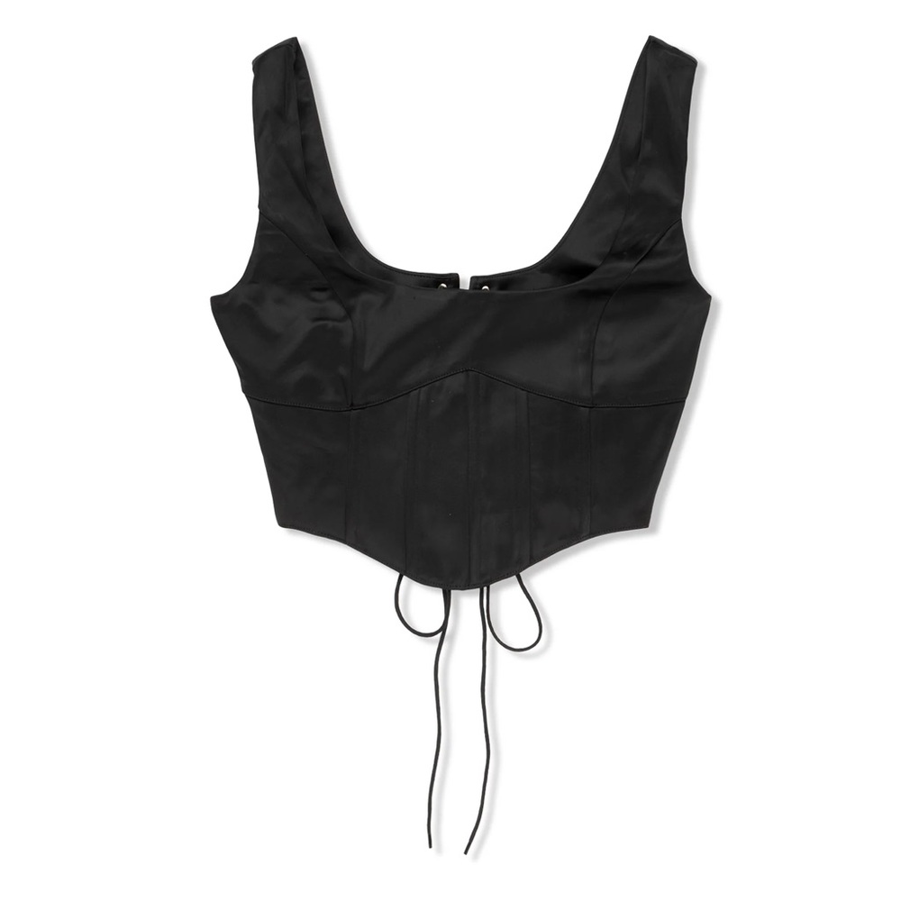 Danielle Guizio Black Satin Lace-Up Corset Top Size S NWT